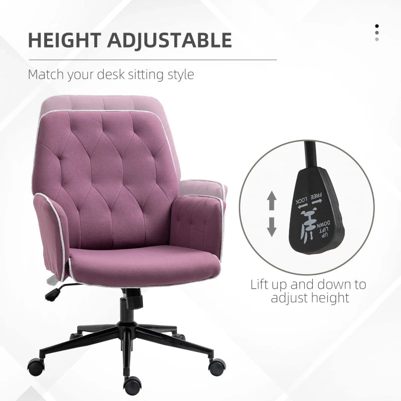 Vinsetto Modern Mid-Back Tufted Velvet Home Office Desk Chair with Adjustable Height, Swivel Adjustable Task Chair with Padded Armrests, Light Grey