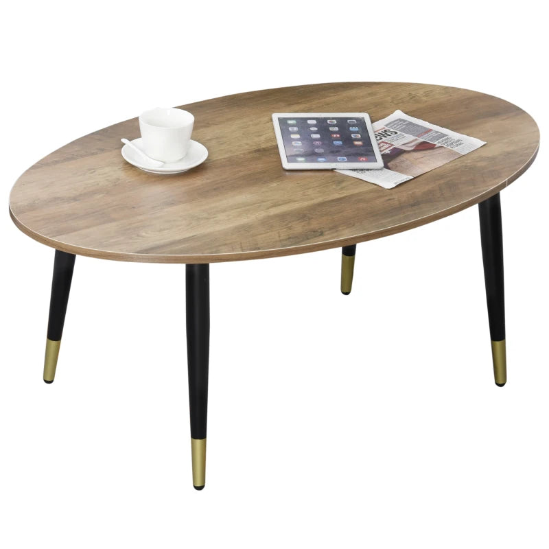 HOMCOM Oval Modern Simple Coffee Table with Strong Metal Legs, Quality Build Material, & Multifunctional Design - Brown