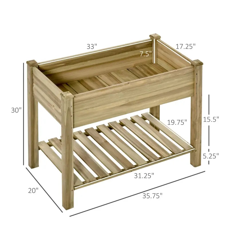 Outsunny 36" x 20" x 30" Raised Garden Bed, Elevated Wood Planter Box with Legs and Storage Shelf for Backyard, Patio, Balcony to Grow Vegetables, Herbs, and Flowers