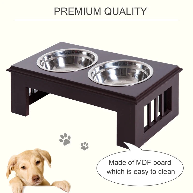 PawHut 17" Elevated Raised Dog Feeder Stainless Steel Double Bowl Food Water Pet Dish
