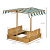Outsunny Wooden Kids Sandbox with Cover, Children Outdoor Sand Play Station with Foldable Bench Seats and Adjustable Canopy