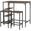HOMCOM Industrial 3 Piece Dining Table Set, Counter Height Bar Table and Chairs Set, Kitchen Bistro Table Set with Storage Shelf and Stools, Rustic Brown