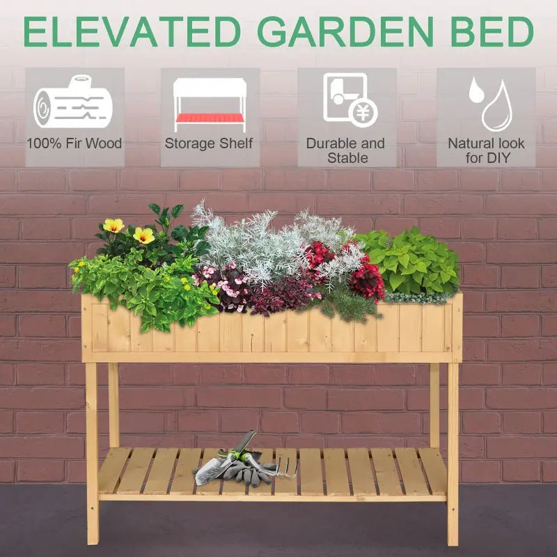 Outsunny Raised Garden Bed, 48" x 22" x 30", Elevated Wooden Planter Box with Draining Holes for Vegetables, Herb and Flowers Backyard, Patio, Balcony Use, Natural