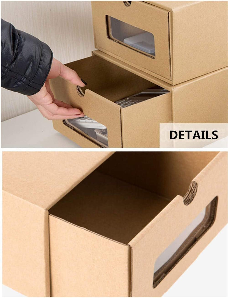 MYOYAY Shoe Box (20PCS) with Transparent Window, Waterproof Stackable Cardboard Storage Boxes,Heavy Duty Kraft Drawer Box for Shoes Sneaker Organizer, 13.7 x 9 x5.3