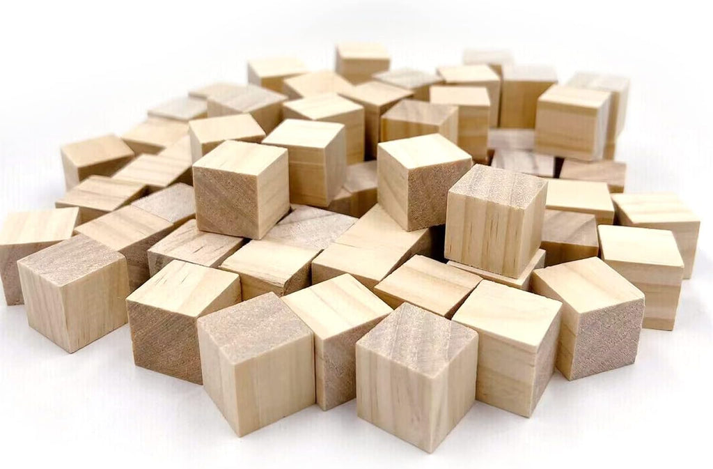 Square Wood Block Unfinished Wooden Cubes DIY Craft Model Material