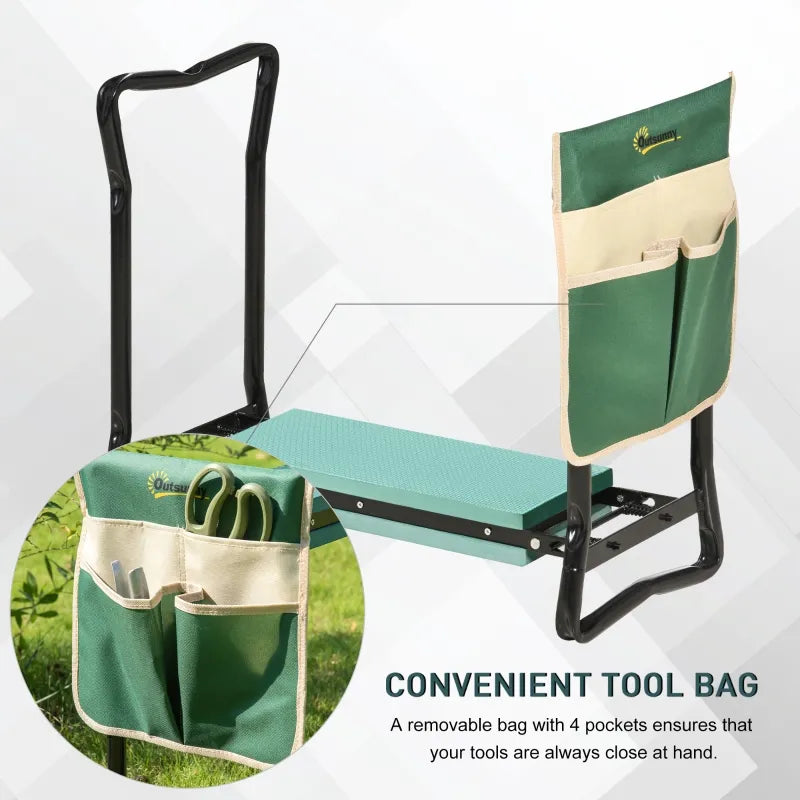 Outsunny Garden Kneeler Seat Stool Bench Kneeling Pad and 1 Large Side Tool Pouch & Easy Folding Design for Transport & Storage