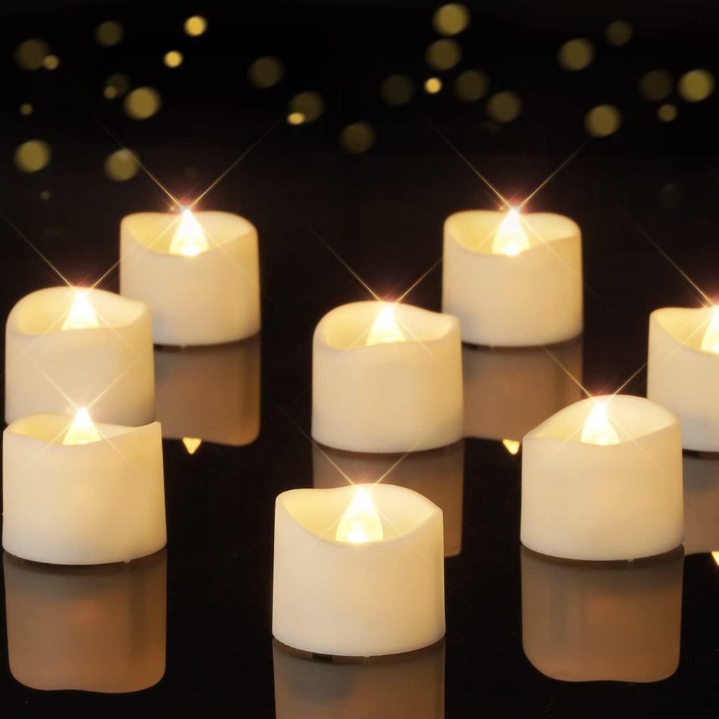 Homemory 12-Pack Ivory-Colored Battery Tea Lights, Long-Lasting Tea Lights Battery Operated, Flameless Flickering Romantic Wedding Candles for Anniversary Holiday Home Decor, Dia 1-2/5'', H 1-1/4''