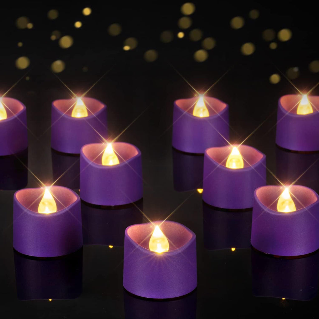 Homemory Purple Tea Lights Candles Battery Operated, Flameless Votive Candles, Flickering LED Candles, 200+Hours Colored Tealight Candles for Holiday Decor, Theme Party, Table Decor, Pack of 12