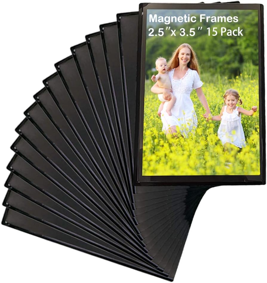 Sooyee 15 Pack Magnet Photo Frame Refrigerator 2.5X3.5,Magnetic Picture Holder, Magnetic Picture Frame Fridge(Black)