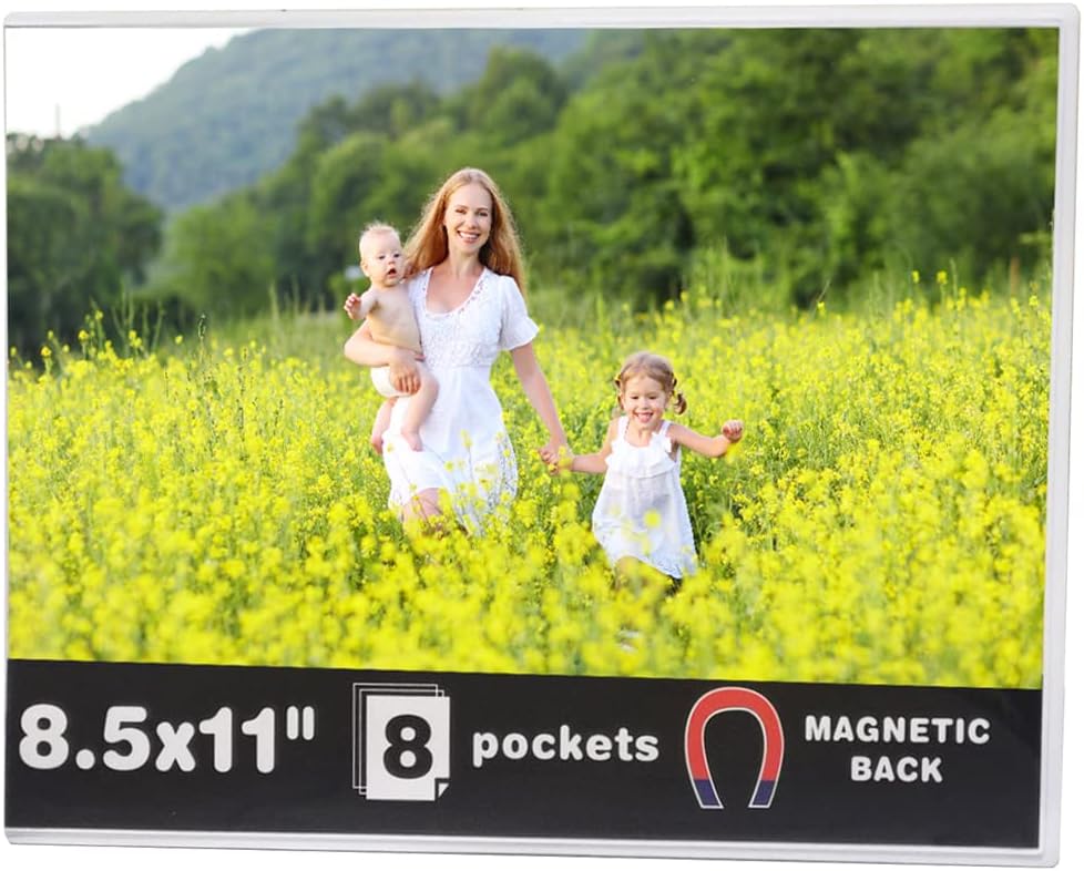 Sooyee 8 Pack 8.5X11 Magnet Photo Frame Refrigerator,Magnetic Picture Holder, Magnetic Picture Frame Fridge,White
