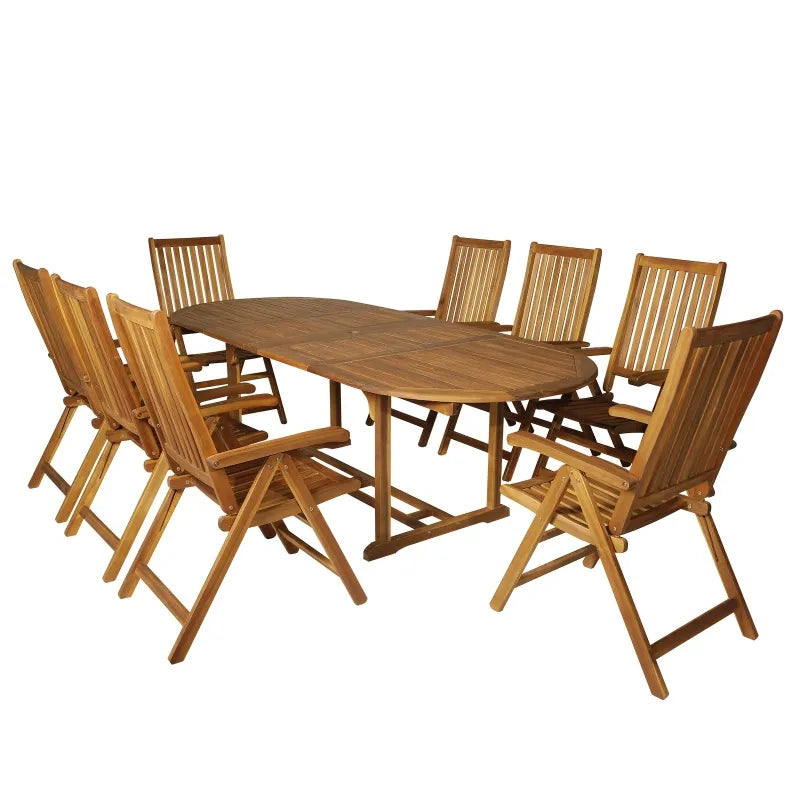 Outsunny Acacia Wood 9 Piece Extendable Oval Patio Dining Table Set