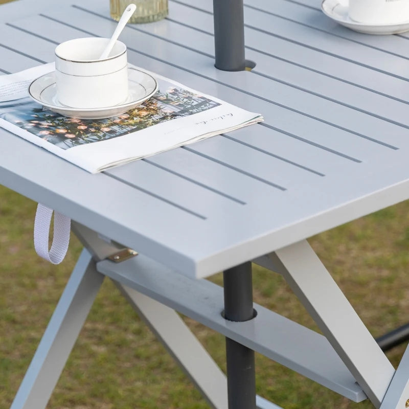 Outsunny Foldable Dining Table, Square Wood Side Table, Portable Bistro Table with Umbrella Hole for Outdoor Patio, Garden or Backyard, White