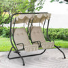 Outsunny Modern 2-Seater Outdoor Patio Swing Chair, Porch Seats with Cup Holder and Removeable Canopy, Beige