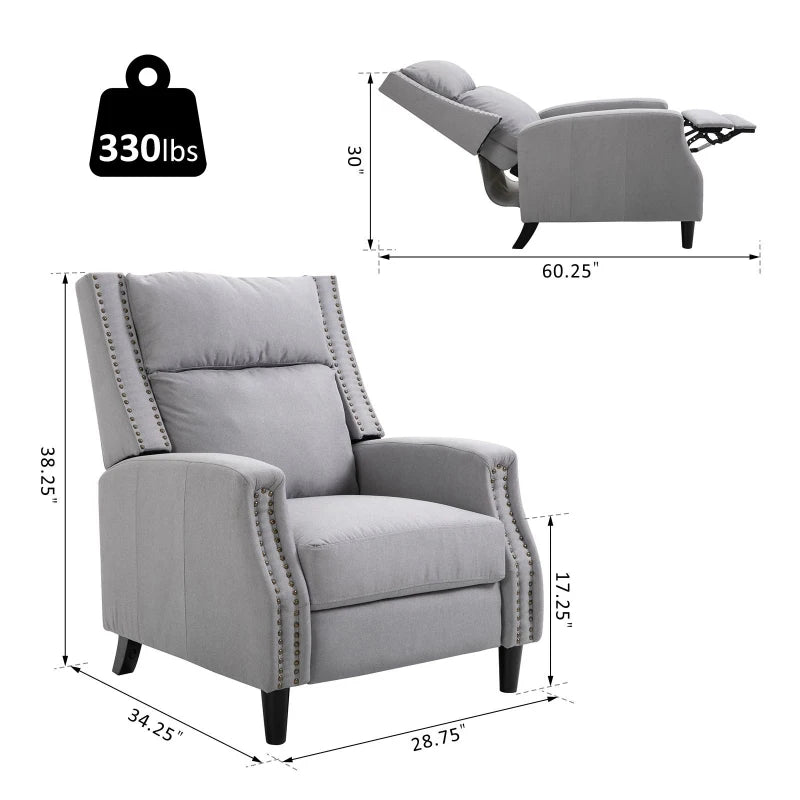 HOMCOM Reclining Manual Sofa Chair with 135 Degree Pushback, and Retractable Footrest, Grey
