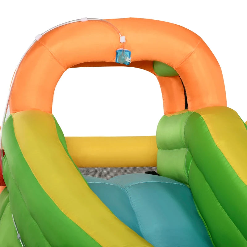 Outsunny 5-in-1 Inflatable Water Slide, Rocket Themed Kids Bounce House with Slide, Pool, Water Cannon, Hoop, Climbing Wall Includes Carry Bag, Repair Patches, without Air Blower