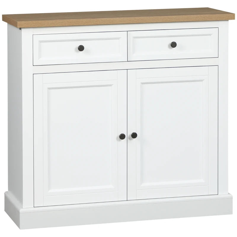 HOMCOM Sideboard Buffet Cabinet, Kitchen Cabinet, Coffee Bar Cabinet with 2 Drawers and Double Door Cupboard for Living Room, Entryway, White
