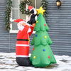 HOMCOM 6ft Christmas Inflatable Santa and Penguin Decorating a Christmas Tree, Outdoor Blow-Up Yard Decoration with LED Lights Display