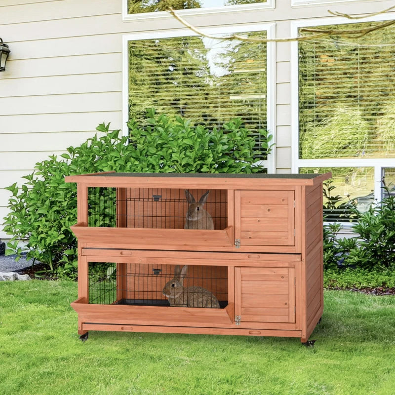 PawHut Wooden Rabbit Hutch, Bunny Cage for Small Pet w/ Pull Out Tray, Openable Roof, Ramp