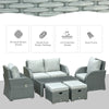 Outsunny 6-Piece Outdoor Rattan Patio Sectional Sofa Set with 3-Seat Couch, 2 Recliners, 2 Ottoman Footrests, & Coffee Table Conversation Set, Light Grey