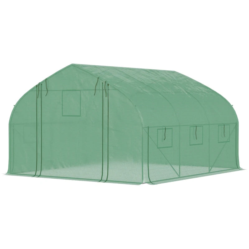 Outsunny 13' x 10' x 6.5' Walk-in Tunnel Greenhouse with 2 Zippered Mesh Doors & 10 Mesh Windows, Upgraded Gardening Plant Hot House with Galvanized Steel Hoops, Green