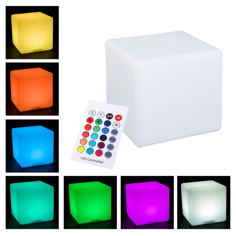 HOMCOM 16" RGB Waterproof Rechargeable Adjustable Color Changing Cube with Remote Control