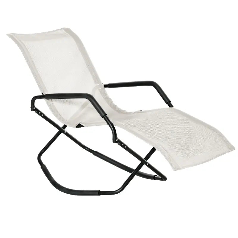 Outsunny Patio Folding Chaise Lounge with Rocking Function, Zero-Gravity Outdoor Lounge Chair with Breathable Mesh Fabric, Garden Sun Lounger, for Deck, Poolside, Brown