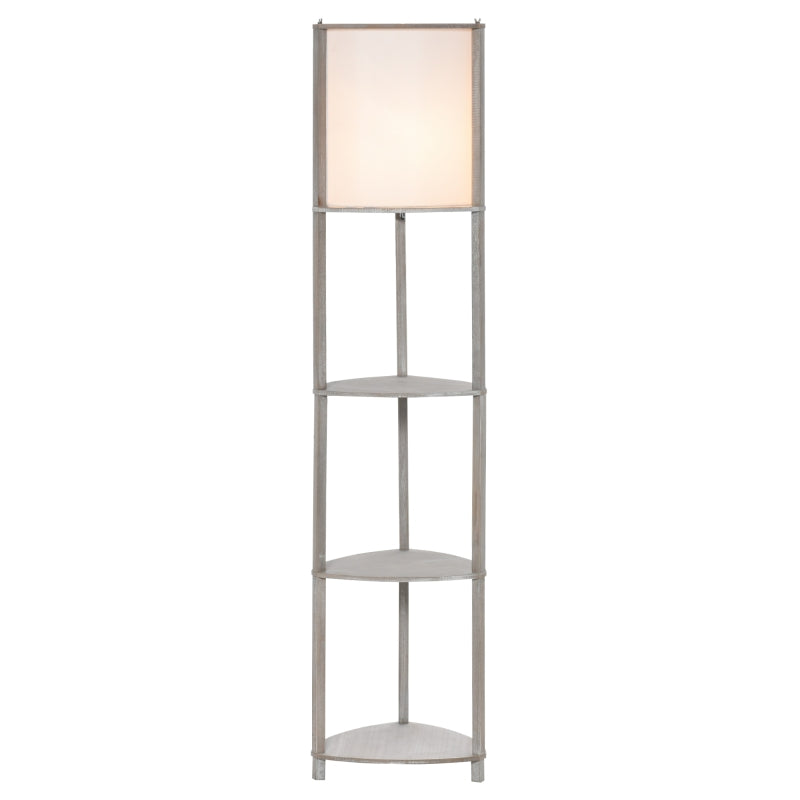 HOMCOM Modern Floor Lamp with Display Shelves - Solid Wood