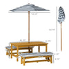 Outsunny Kids Wooden Table Bench Set, w/ Soft Cushions Removable Umbrella, Aged 3-8