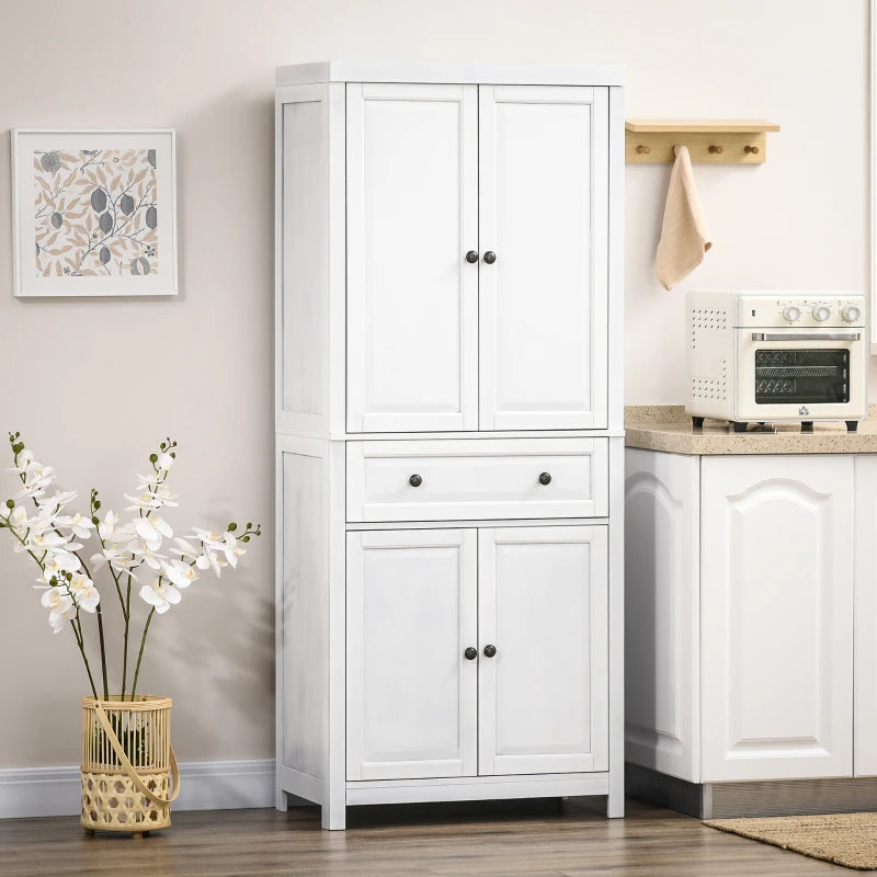 HOMCOM 72.5" Pinewood Large Kitchen Pantry Storage Cabinet, Freestanding Cabinets with Doors and Shelves, Dining Room
