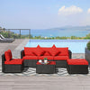 Outsunny 6 Pieces Patio Furniture Sets Outdoor Wicker Conversation Sets All Weather PE Rattan Sectional sofa set with Ottoman, Cushions & Tempered Glass Desktop, Red