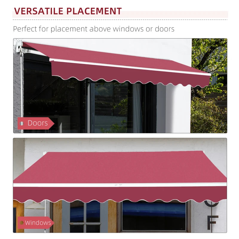 Outsunny 13' x 8' Retractable Awning, Patio Awnings, Sunshade Shelter with Manual Crank Handle, 280g/m² UV & Water-Resistant Fabric and Aluminum Frame for Deck, Balcony, Yard, Wine Red