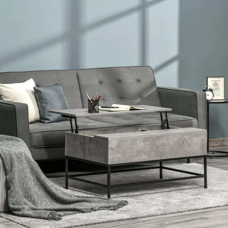 HOMCOM Modern Lift Top Coffee Table with Hidden Storage Compartment and Metal Legs, for Living Room, Home Office, Grey