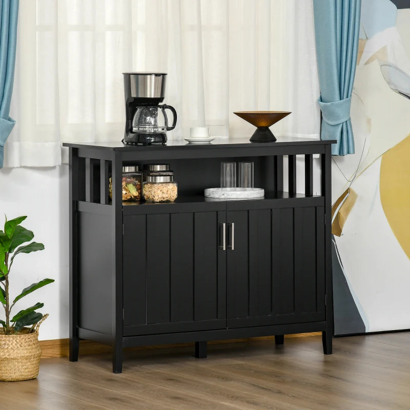 HOMCOM Sideboard Buffet Cabinet, Kitchen Cabinet, Coffee Bar Cabinet with 2 Doors and Adjustable Shelves for Entryway Living Room, Black