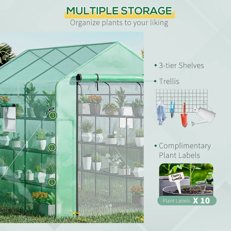 Outsunny 95.25"  x 70.75"  x 82.75" Portable Walkin Greenhouse, 18 Shelf Hot House, Roll Up Zipper Door, UV protective for Growing Flowers, Herbs, Vegetables, Saplings, Succulents