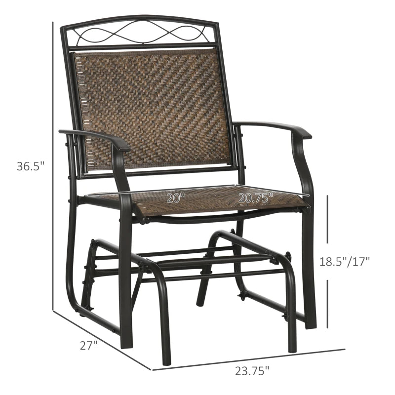 Outsunny Set of 2 Outdoor Glider Chairs, Porch & Patio Rockers for Deck with PE Rattan Seats, Steel Frames for Garden, Backyard, Poolside, Brown