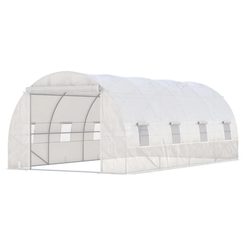 Outsunny Steel Frame Walk-In Tunnel Greenhouse Garden Warm House Large Hot House Kit with Windows & Door, 19' x 10' x 7', White