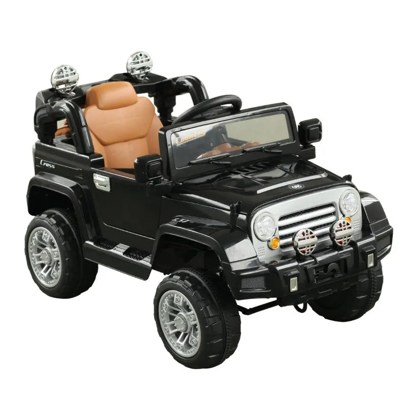 Open Box ShopEZ USA Ride On Car Off Road Truck, Dual 6 Volt Electric Battery Powered with Remote Control and MP3, Black
