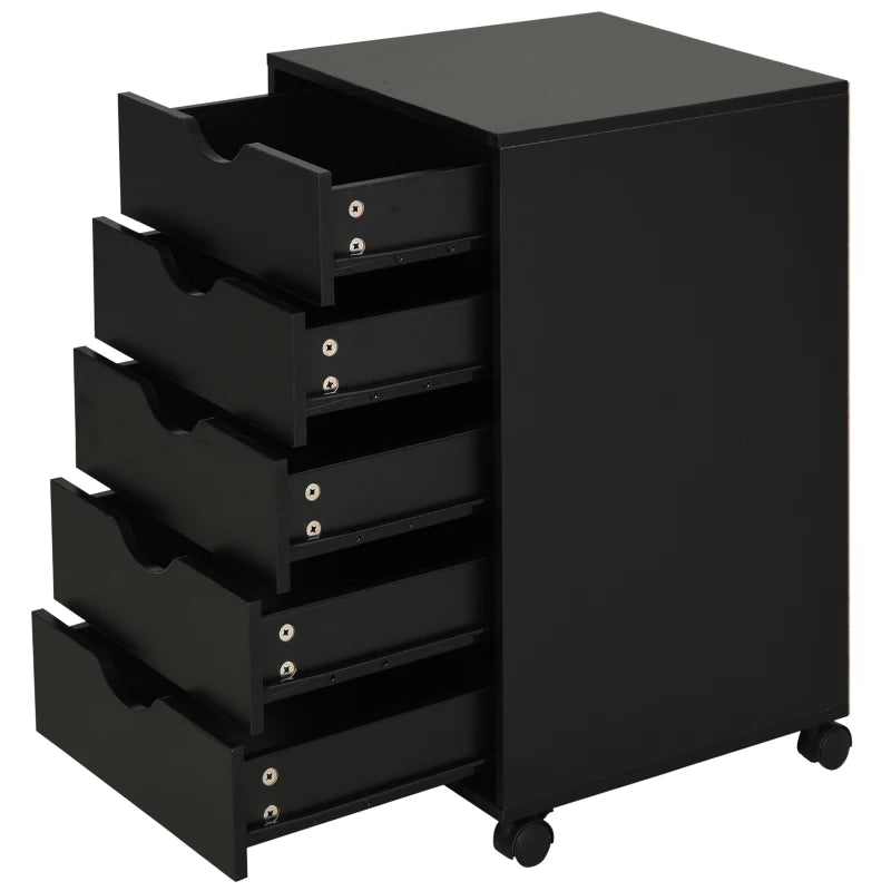 HOMCOM 5 Drawer File Cabinet Storage Organizer Filing Cabinet with Nordic Minimalist Modern Style & Wheels, Black