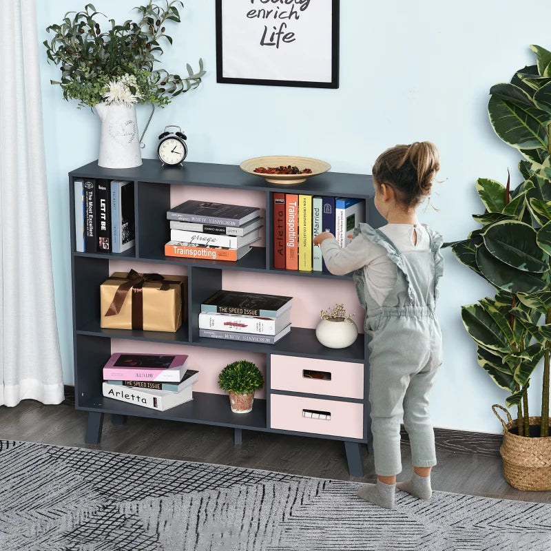 HOMCOM 3-Tier Bookcase Chest Open Shelves Cabinet Home Office Storage Furniture with Drawers