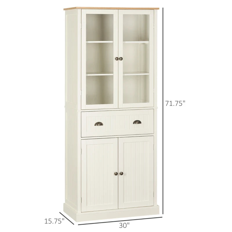 HOMCOM Freestanding Kitchen Pantry, 5-tier Storage Cabinet with Adjustable Shelves and Drawer for Living Room, Dining Room, Cream White