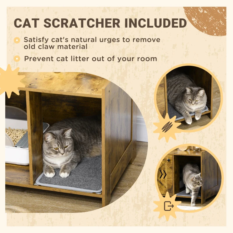 PawHut Rustic Farmhouse Cat Litter Box Furniture with Double Doors, Hidden Kitty Litter Enclosure Table, Darkness & Privacy, Wooden Pet End Table