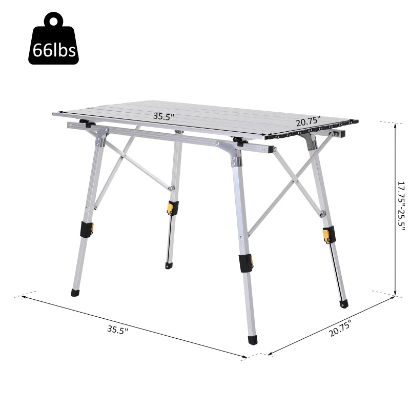 Outsunny 35" Portable Camping Table Lightweight Outdoor Picnic Table with Work Surface and Adjustable Height