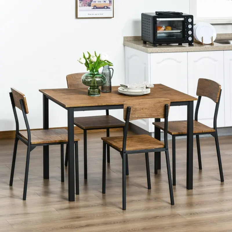 HOMCOM 5 PC Modern Counter Height Bar Table Set Compact Kitchen Table 4 Chairs Set with Footrest, Metal Legs, Wood