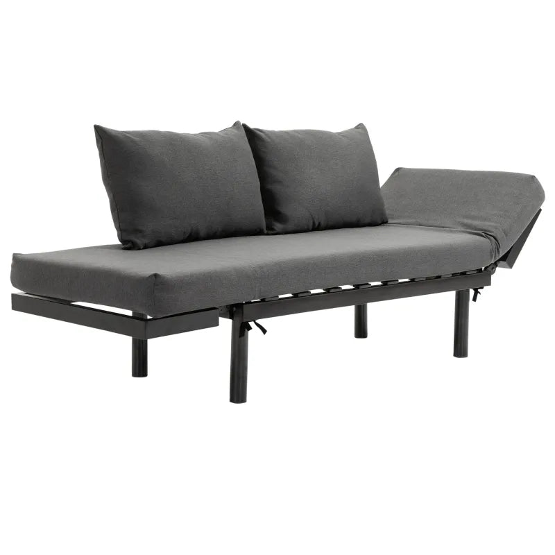 HOMCOM Single Person Chaise Lounger, Modern Sofa Bed with 5 Adjustable Positions, 2 Large Pillows, and Black Legs, Grey