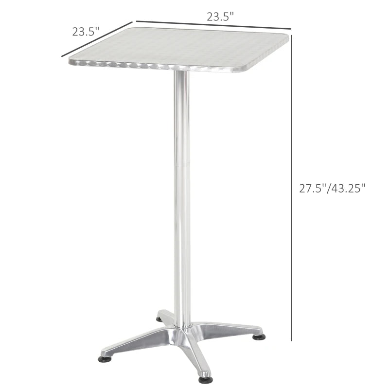 HOMCOM 24" Adjustable Square Stainless Steel Top Aluminum Standing Bistro Bar Table