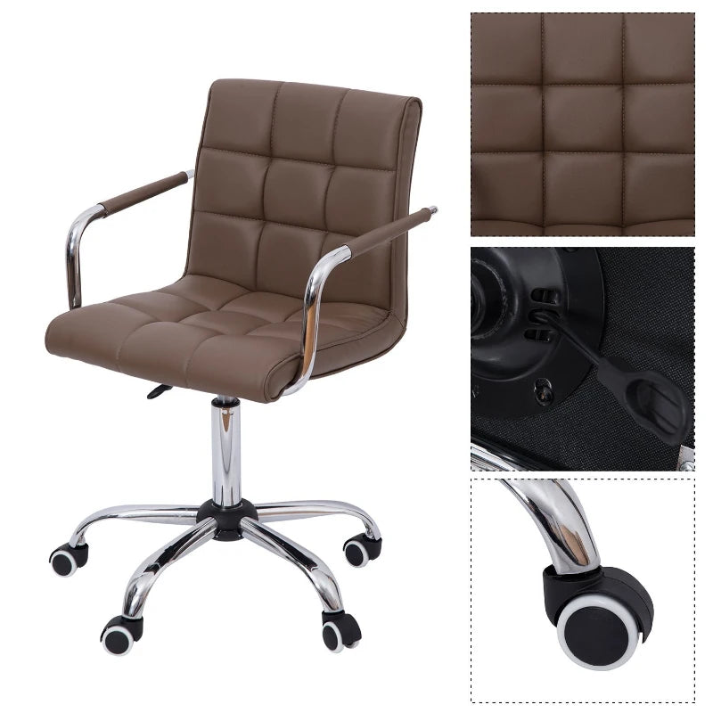 Open Box HomCom Modern Tufted PU Leather Midback Home Office Chair with Lumbar Support - Brown
