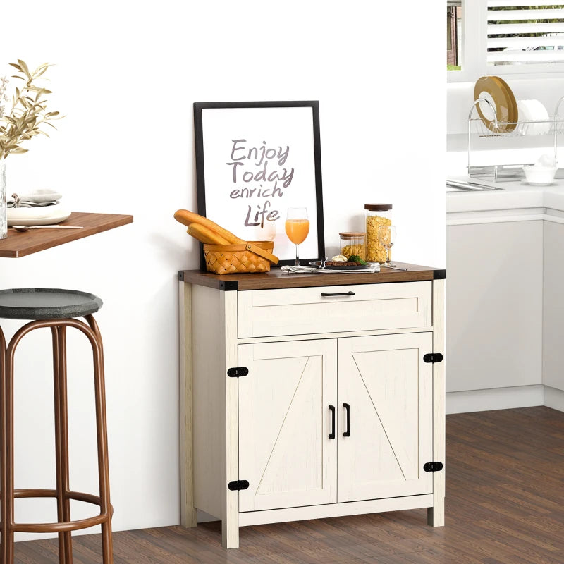 HOMCOM Farmhouse Sideboard Buffet Cabinet, Wooden Accent Cabinet, Kitchen Cabinet with Drawer and Adjustable Shelf, White