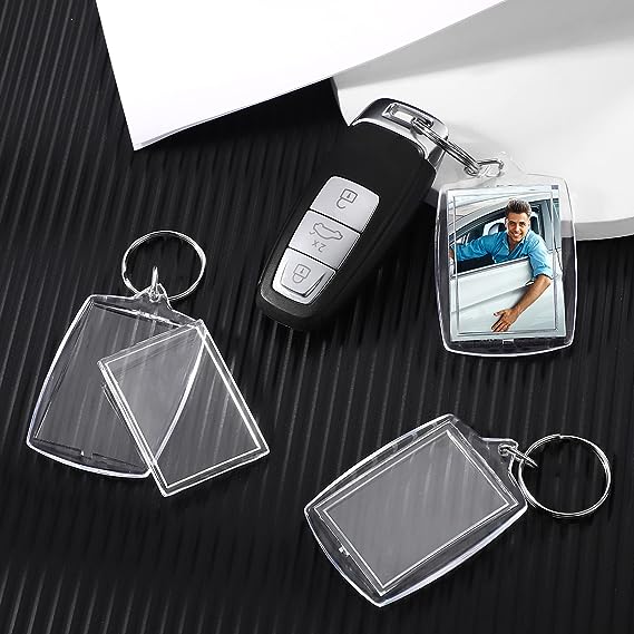 MTLEE 100 Pieces Clear Acrylic Photo Frame Keychain Photo Insert
