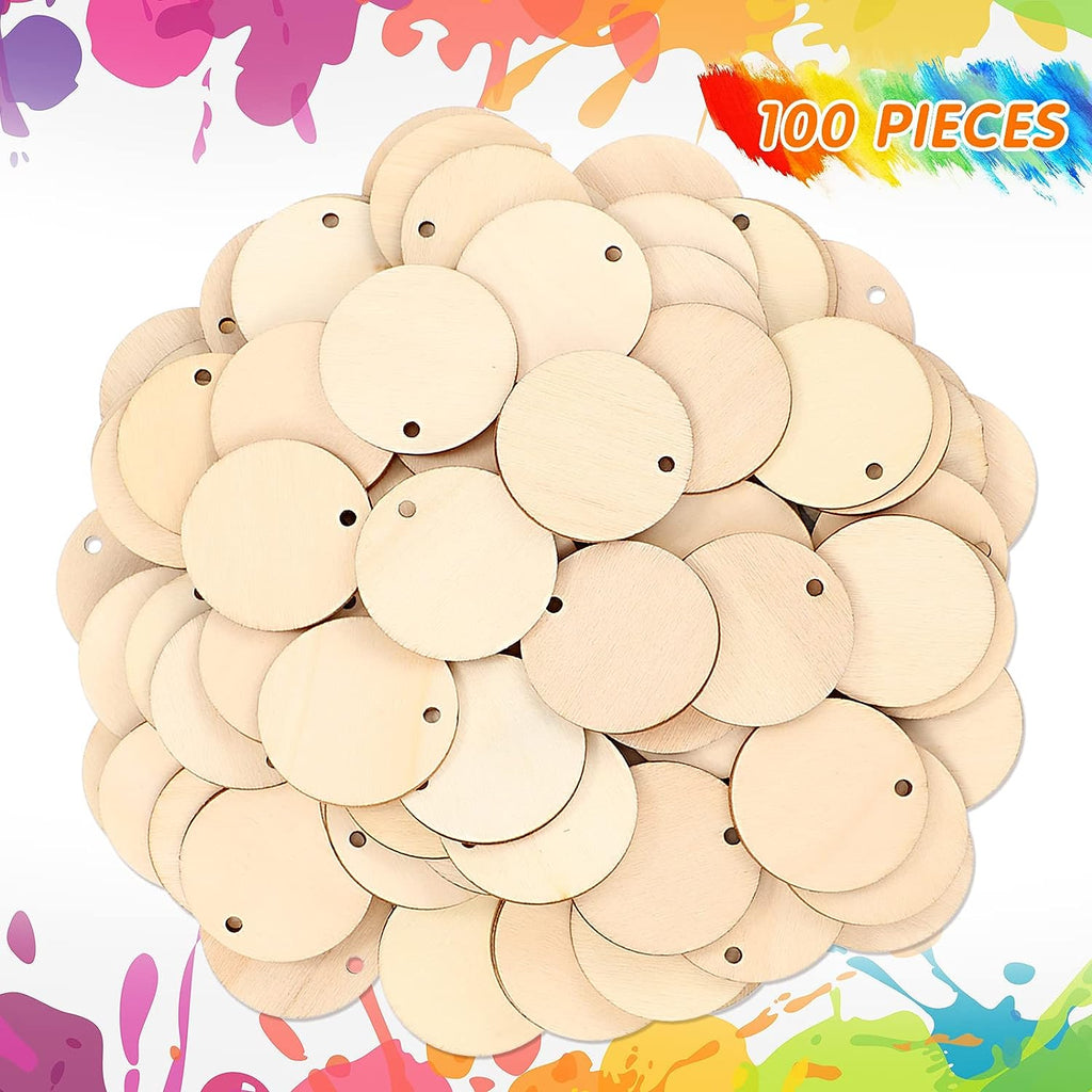 100 Pieces Unfinished Round Wooden Circles with Holes Round Wood Discs –  ShopEZ USA