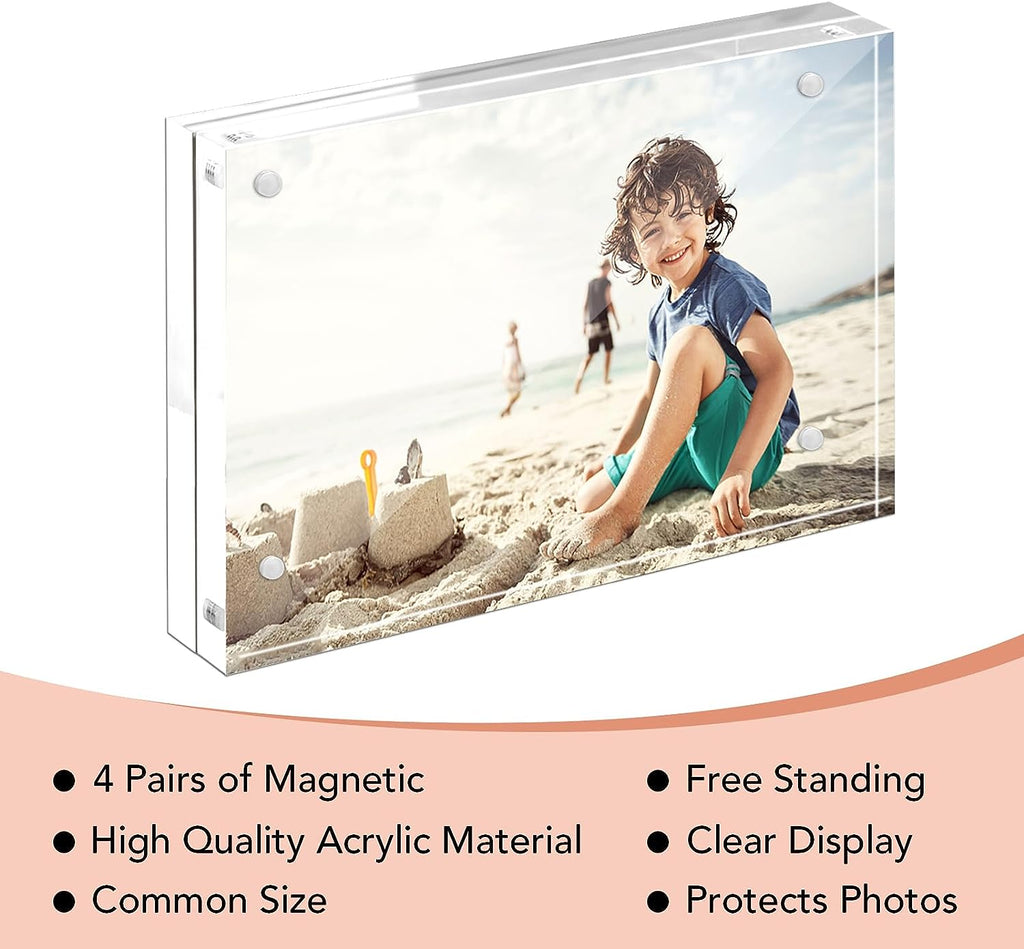 YixangDD 6 Packs 5x7 Inches Acrylic Picture Frame, Magnetic Acrylic Picture Photo Frame，Double Sided Clear Frameless Photo Frame with Magnetic Desktop Transparent for display Picture、photos